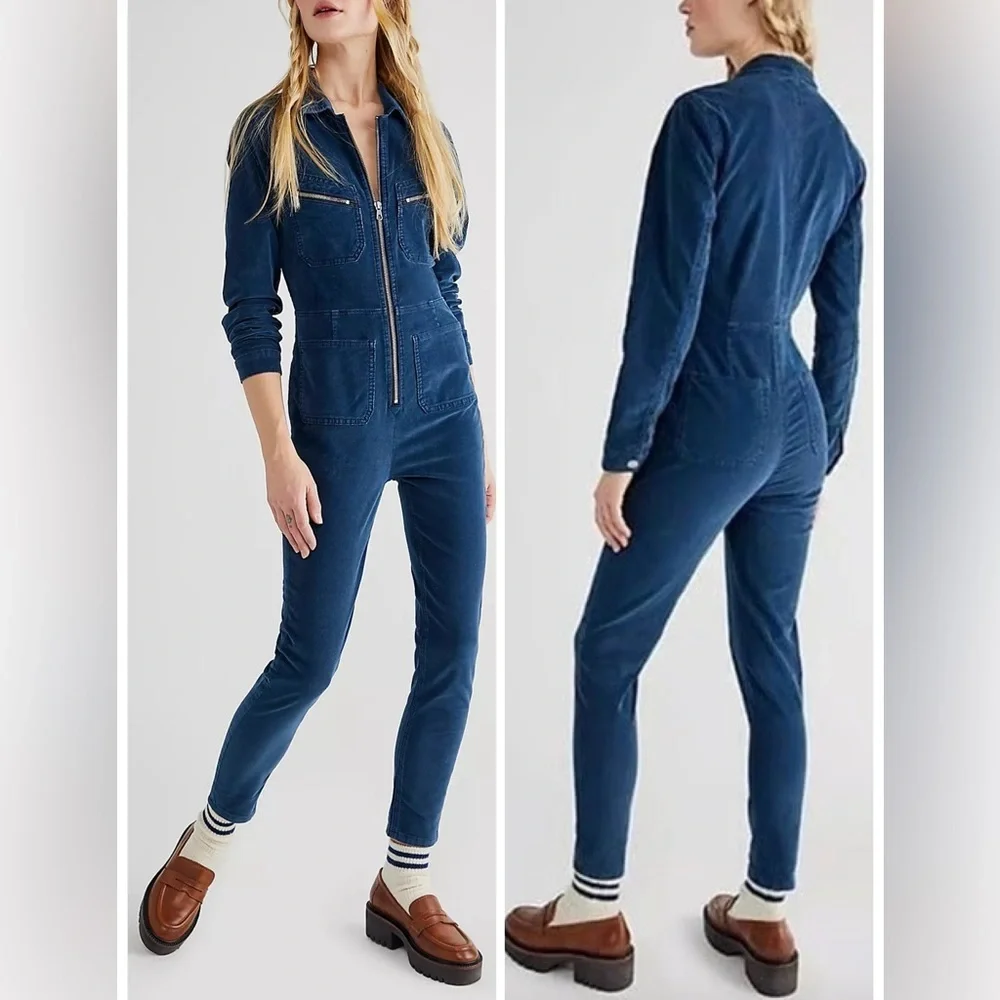 Free People Lennox Cord Jumpsuit Blue